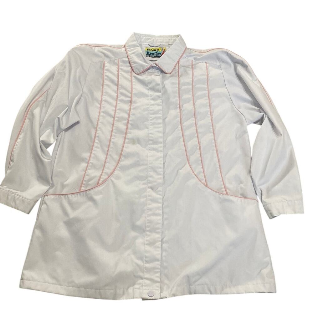 Vtg 80s Windy Weather Sailboat Jacket White Windbreaker Contrasting Piping 16